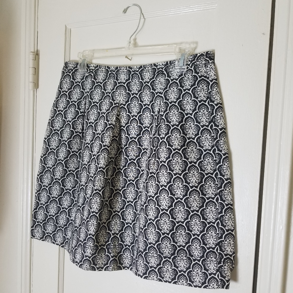 LOFT 8P black white print linen blend back zipper skirt - Picture 2 of 6